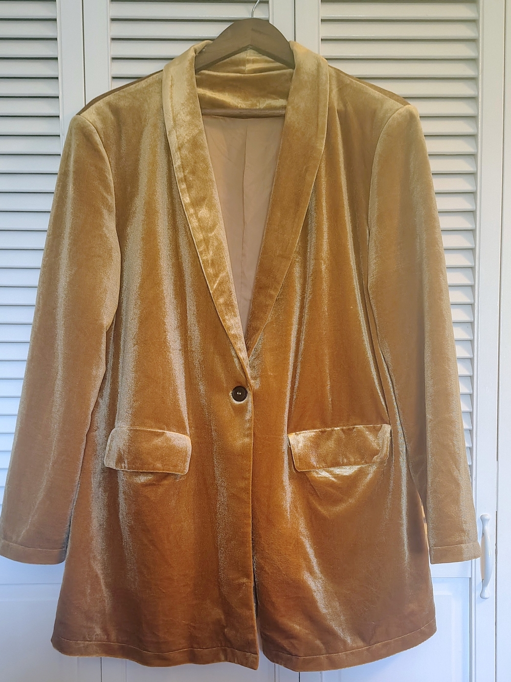 Velvet Single-Button Blazer Jacket - Camel Size XL